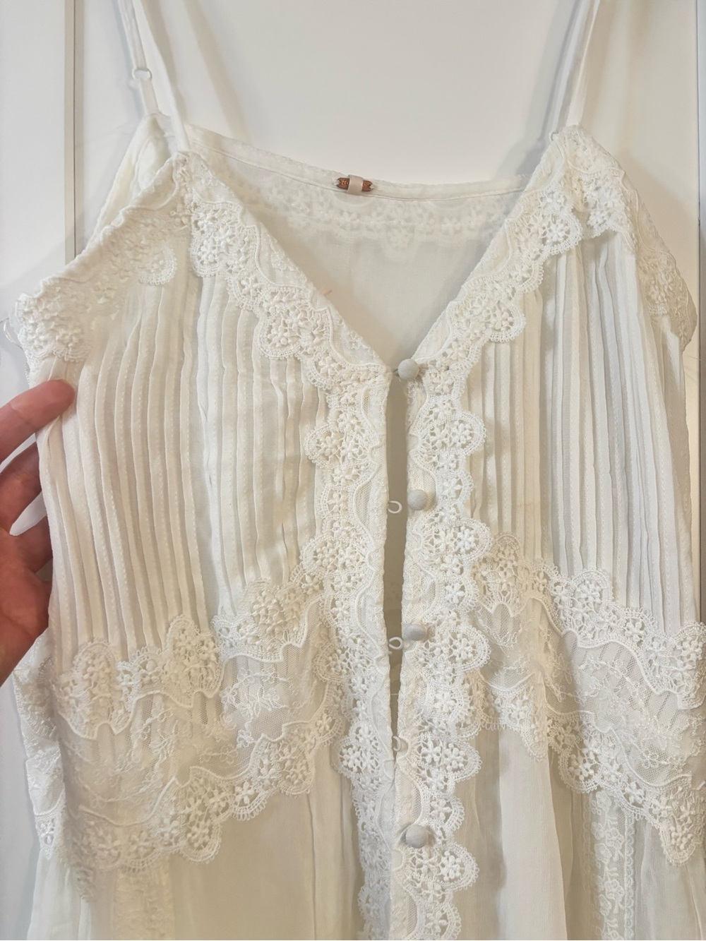 new Free People Snowbird Maxi lace trim button down top in ivory off white - Picture 8 of 14
